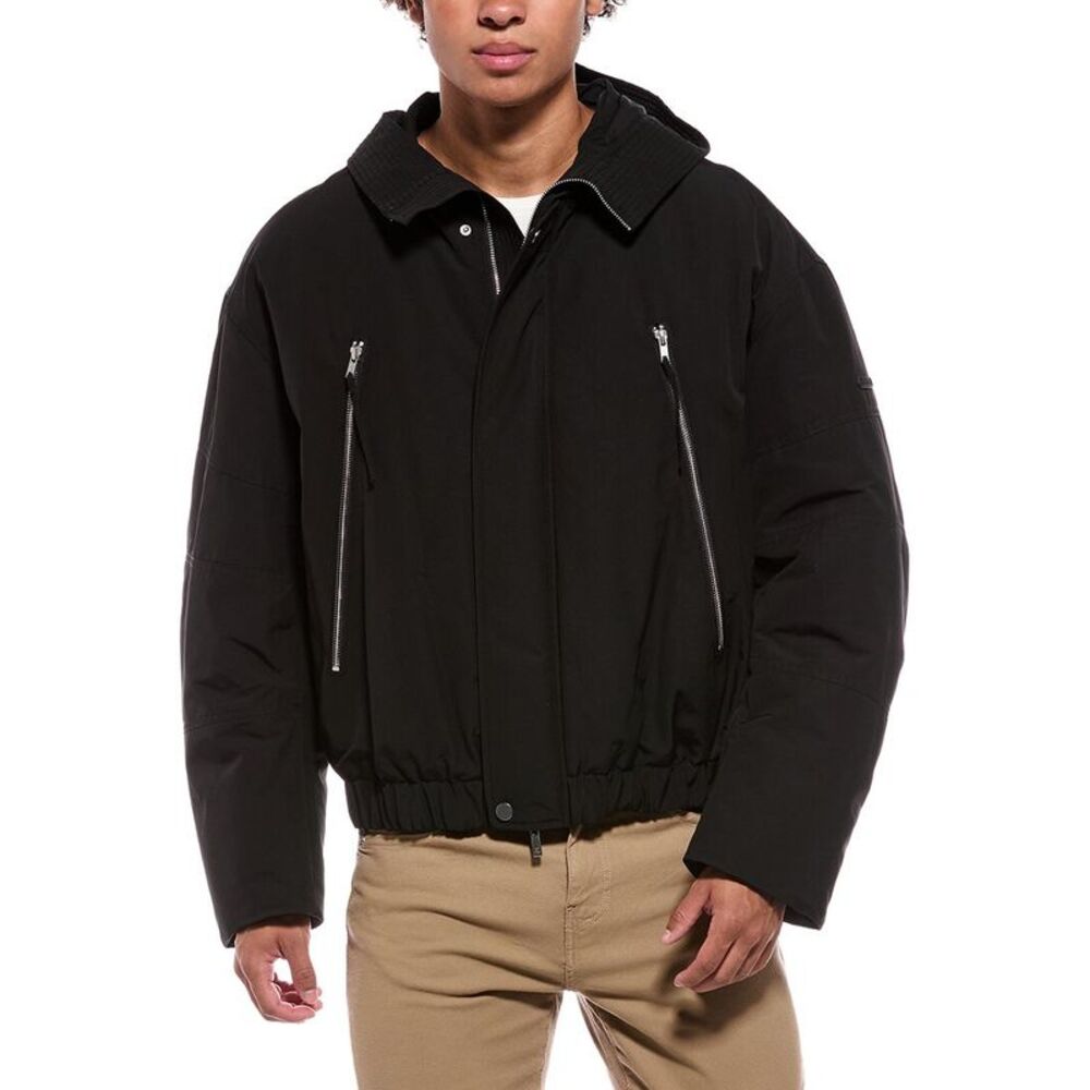 Helmut Lang Mens  Hooded Bomber Jacket, Black